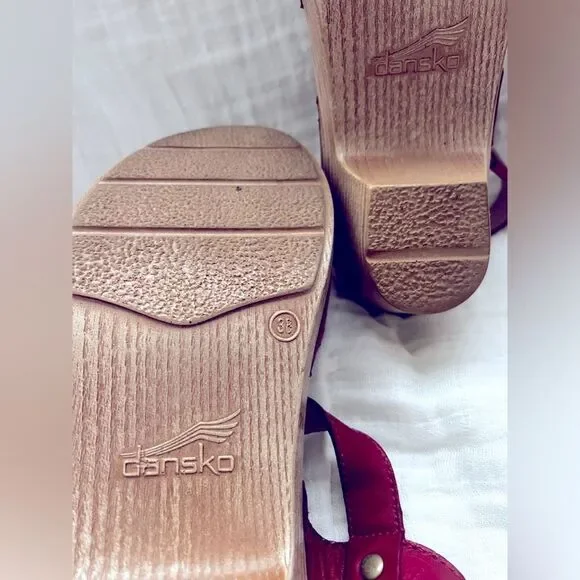 Dansko Red Leather Mules with Wooden Heel - Picture 8 of 10